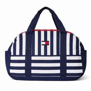 NWT Tommy Hilfiger Duffle Bag Navy White Stripe Weekender Travel Gym Carryall